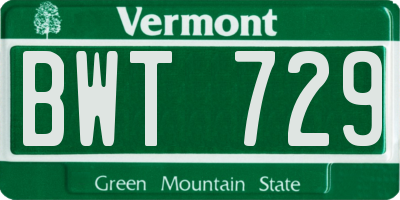 VT license plate BWT729