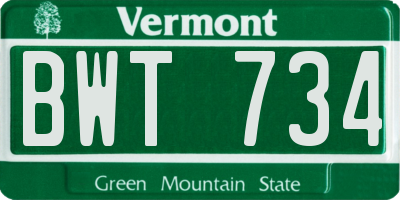 VT license plate BWT734