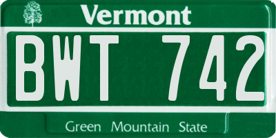 VT license plate BWT742