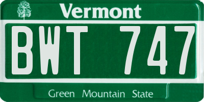 VT license plate BWT747