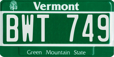 VT license plate BWT749