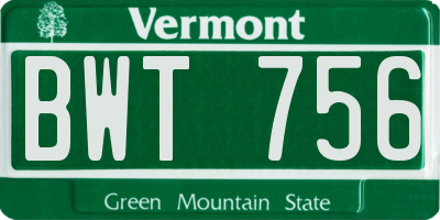 VT license plate BWT756