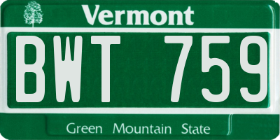 VT license plate BWT759