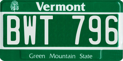 VT license plate BWT796