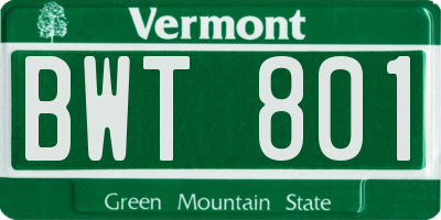 VT license plate BWT801