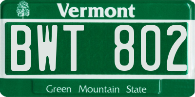 VT license plate BWT802
