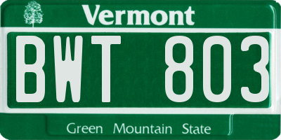 VT license plate BWT803
