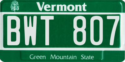 VT license plate BWT807