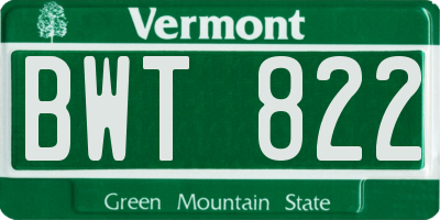VT license plate BWT822
