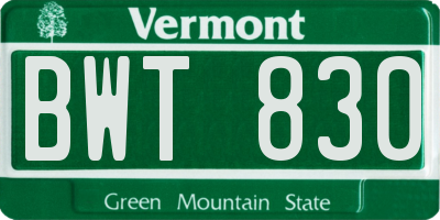 VT license plate BWT830