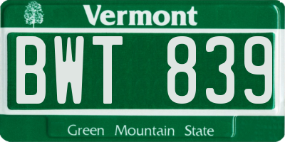 VT license plate BWT839