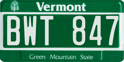 VT license plate BWT847