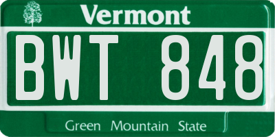 VT license plate BWT848