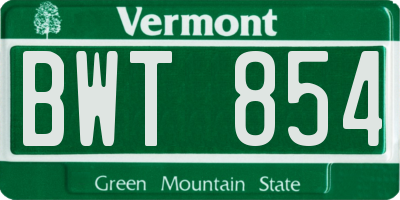 VT license plate BWT854