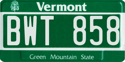 VT license plate BWT858