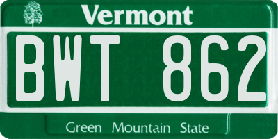 VT license plate BWT862