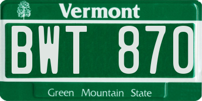 VT license plate BWT870