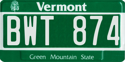 VT license plate BWT874