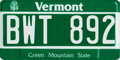 VT license plate BWT892