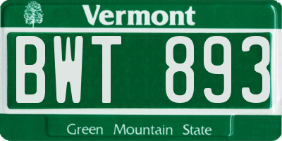 VT license plate BWT893