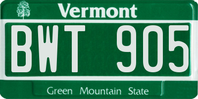 VT license plate BWT905