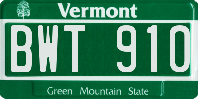 VT license plate BWT910