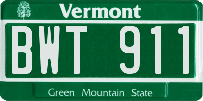 VT license plate BWT911