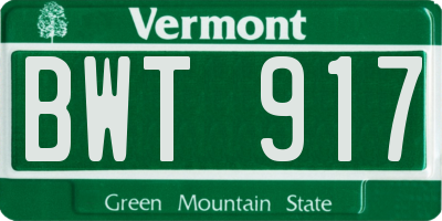 VT license plate BWT917
