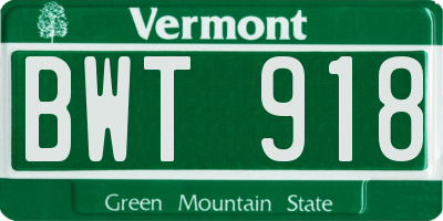 VT license plate BWT918