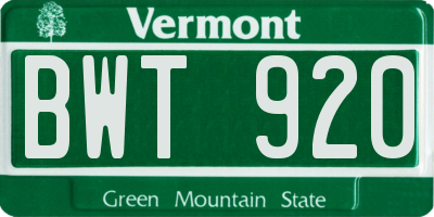 VT license plate BWT920