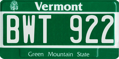 VT license plate BWT922