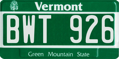 VT license plate BWT926