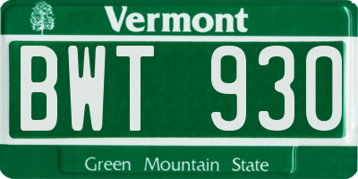 VT license plate BWT930