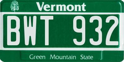 VT license plate BWT932