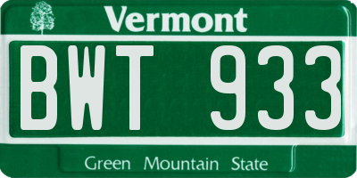 VT license plate BWT933