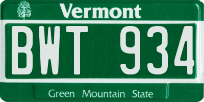 VT license plate BWT934