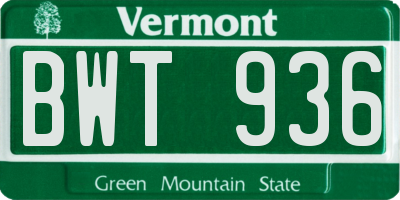 VT license plate BWT936