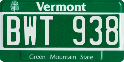 VT license plate BWT938
