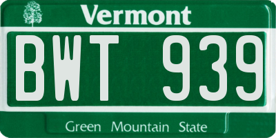 VT license plate BWT939