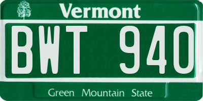 VT license plate BWT940