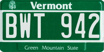 VT license plate BWT942