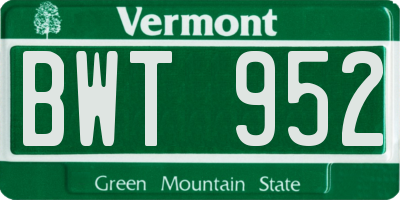 VT license plate BWT952