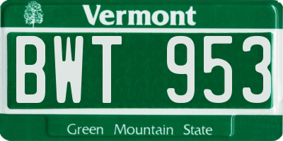 VT license plate BWT953