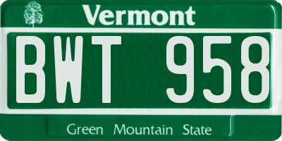 VT license plate BWT958