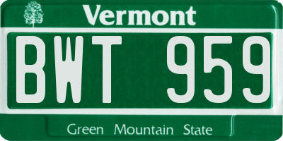 VT license plate BWT959