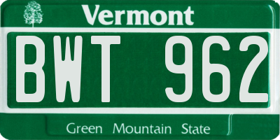 VT license plate BWT962