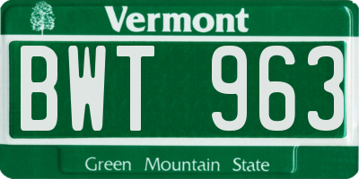 VT license plate BWT963