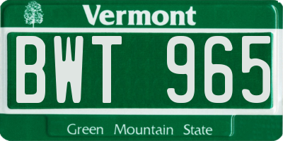 VT license plate BWT965