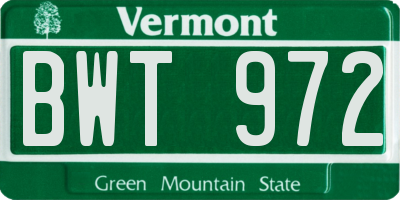 VT license plate BWT972