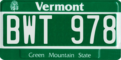 VT license plate BWT978